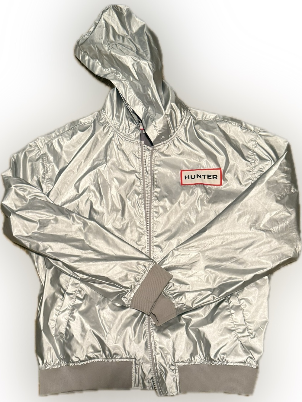 Hunter x Target Silver Metallic Hooded Rain Jacket Windbreaker Size L